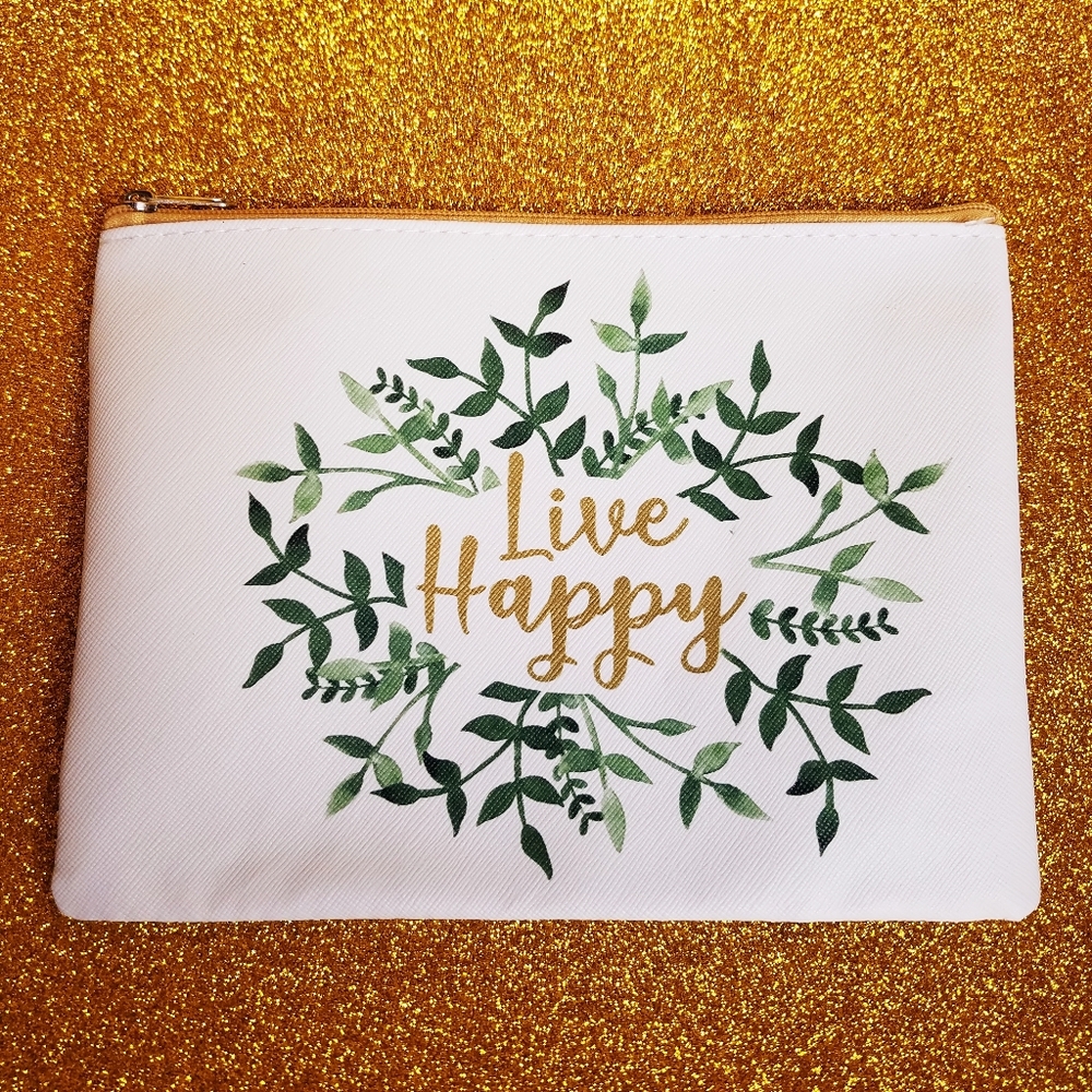 NWTGraphic Makeup Bag Live Happy Faux Leather/Vinyl‎ Great Gift